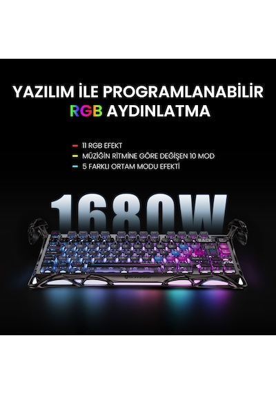 Gravastar Mercury K1 Pro Rgb Kablosuz Mekanik Gaming Klavye, Türkçe Q, Special Edition, Cyberpunk