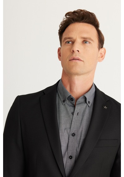 AC&Co / Altınyıldız Classics Erkek Siyah Ekstra Slim Fit Dar Kesim Mono Yaka Yünlü Takım Elbise Siyah AC&Co / Altınyıldız Classics Erkek Siyah Ekstra Slim Fit Dar Kesim Mono Yaka Yünlü Takım Elbise Siyah