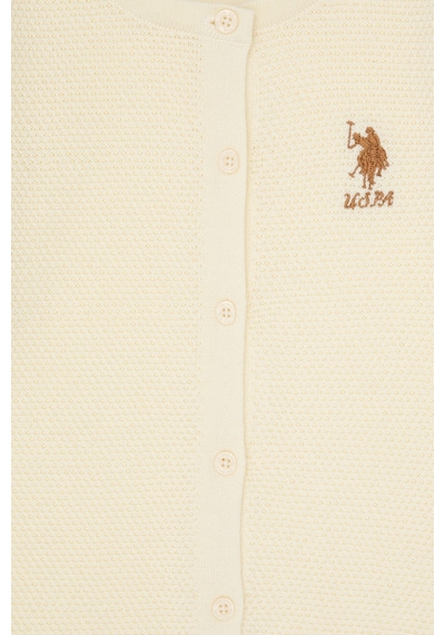 U.S. Polo Assn. Kız Çocuk Krem Düğmeli Bisiklet Yaka Triko Hırka 50316292-VR256