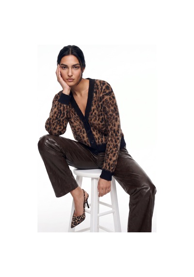 Fabrika Çok Renkli Kadın V Yaka Loose Fit Leopar Hırka F6wl-hrk0118
