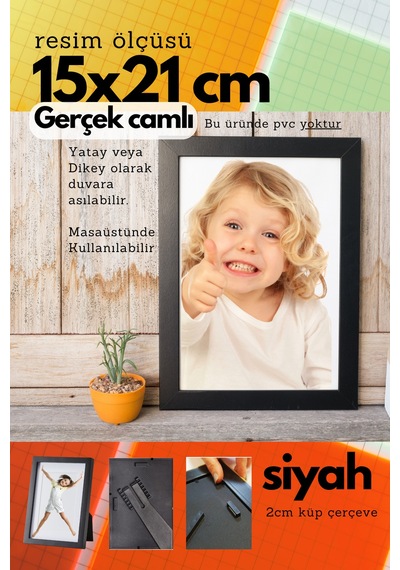 Siyah-20mm Çerçeve Camlı 15x21 Cm Fotoğraf Resim Çerçevesi Ayaklı Veya Duvara Asma Yatay-dikey 47613342