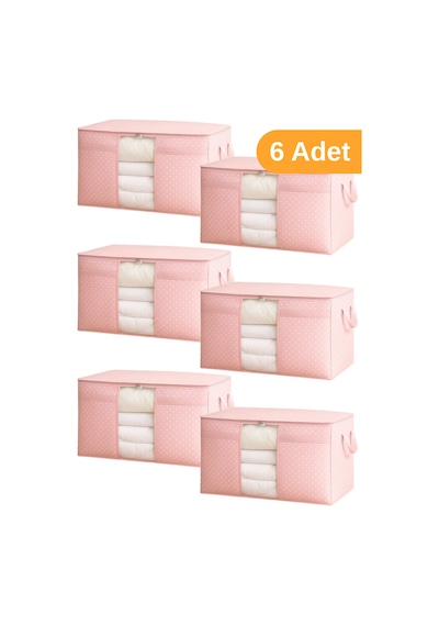 Serstil 6 Adet - Pencereli Yastık Yorgan Hurcu 75 X 40 X 40 Cm - Pembe Benekli