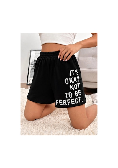 Tarzsokak Slogan Graphic Elastic Waist Şort Pembe