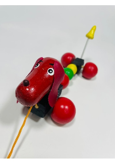 Ahşap Köpek İpli Çekmeli Oyuncak -17Cm
