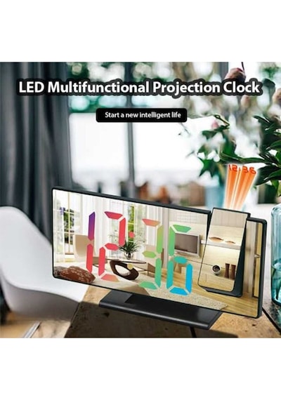 Dijital Çalar Saat Masa Saati Projektör Ekranlı Erteleme Fonksiyonu Led 20cm Çok Renkli