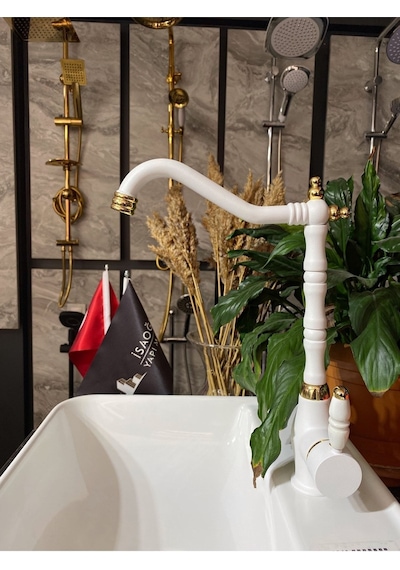 İsaoğlu Yapı Gold Beyaz Zen Design Mutfak Bataryası Rustik Evye Bataryası Beyaz