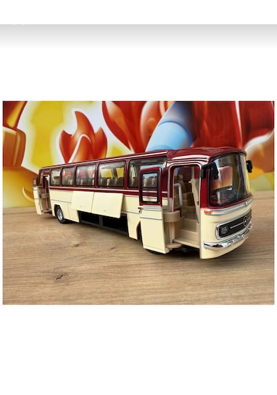 1:24 Mercedes Benz Otobüs Eski Nostaljik Otobüs Krem-bordo 25cm