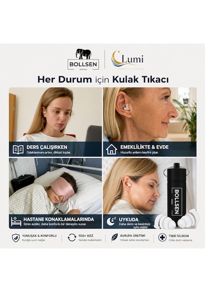 Life+ Silikon Kulak Tıkacı 24 Db Snr Uyku, Horlama, Gürültü, Çalışma, Odaklanma Ve Seyahat İçin Ses Azaltıcı, 150+ Kullanım