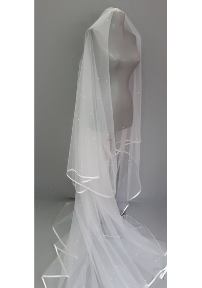 Suzanna Moda Hayal Tül 2mt 50cm Boy Incili Saten Biyeli Uzun Duvak