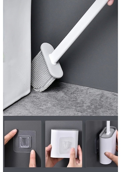 Hijyenik Akıllı Silikon Tuvalet Fırçası Banyo Lavabo Klozet Temizleme Aparatı Asılabilir Standlı Pro Çok Renkli