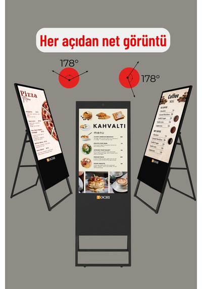 Taşınabilir Digital Menü Board Ekran 32 Yüksek Parlaklık Full HD Portatif Reklam & Ekranı