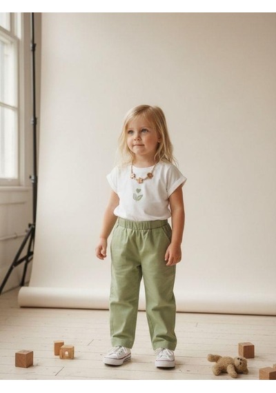 Zekids Kız Bebek Yumuşak Dokulu Beli Lastikli Pantolon-16946 Yeşil