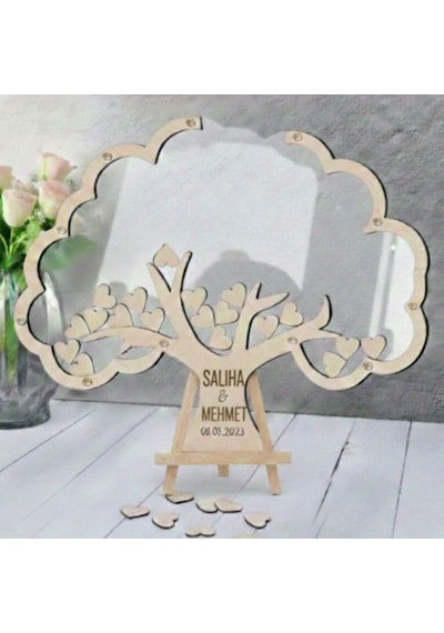 Düğün-nişan- Misafir Hatıra Anı Kutusu-defteri Hayat Ağacı 45cm Şeffaf Pleksi Şövale Ve Kalem Hediyeli