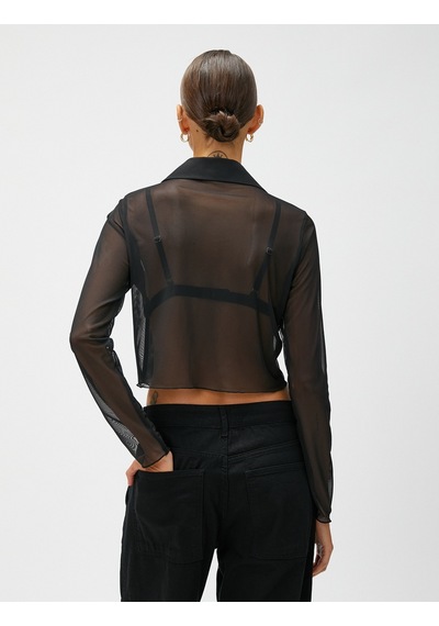 Koton Crop Gömlek Simli Transparan Siyah 3sak50263ek 3SAK50263EK999 Siyah