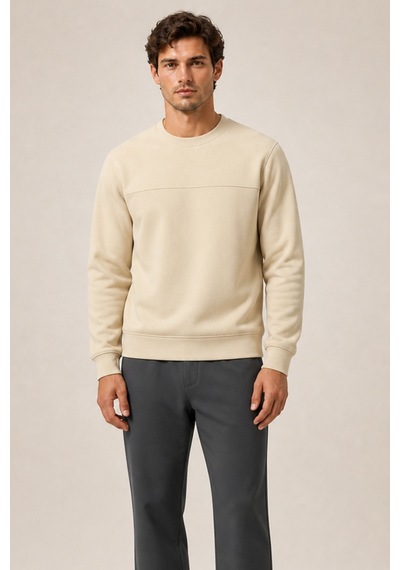 Redline Steni Yeni Sezon Erkek Regular Fit Kışlık Bisiklet Yaka Sweatshirt Bej