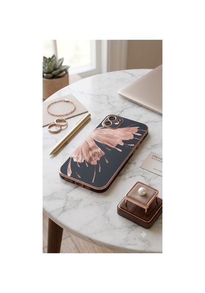 İphone 11 Uyumlu Rose Gold Kelebek Desenli Lüks Çe Bksft70-1e580c