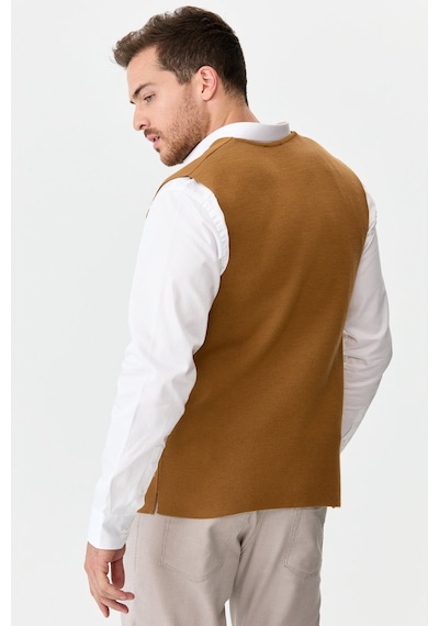 Desen Triko Erkek İnce Triko Düz Yelek Camel Camel