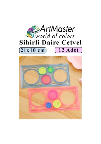 Sihirli Cetvel 12 Adet Plastik Sihirli Daire Cetvel Desen Şablon Çizim Sınıf Okul Karne Hediye Çok Renkli