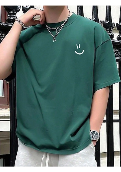Flood Of Style Erkek Nefti Yeşili Emoji Baskılı Oversize Yeşil