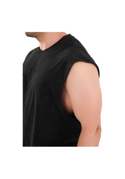 Kingsize Nutrition Kingsize Darksteel Antik Yıkamalı Kolsuz T-shirt Siyah Siyah
