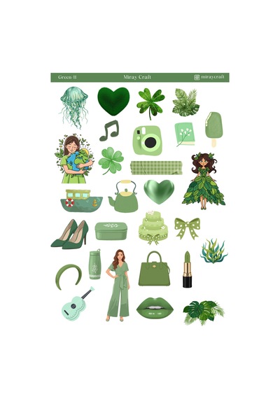 1 Sayfa Yeşil Temalı 12 17 Cm Sticker /scrapbook, Bullet Journal, Planlayıcı, Defter İçin Diğer