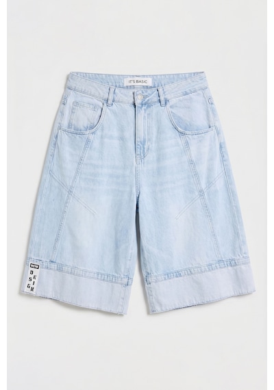 it's basic Kadın Ice Renk 4s6-3 Baggy Fit Maxi Boy Özel Tasarım Denim Bermuda Şort Ice Rengi