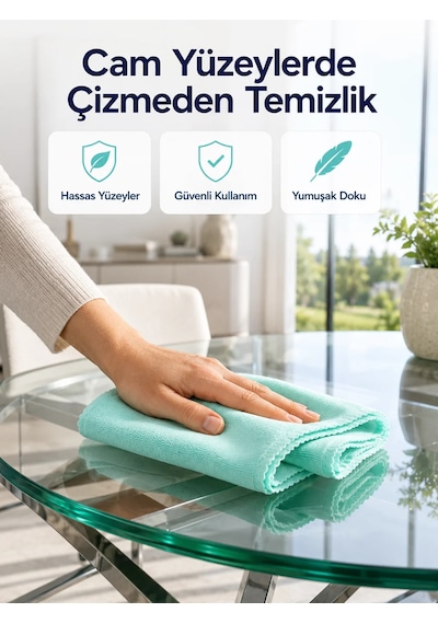 Mikrofiber Cam Bezi Çizmeden Temizlik Sağlayan Yüksek Su Emici Cam Silme Bezi 40x60 Cm Açık Mavi