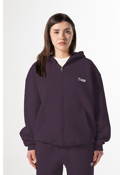 Flaw Nakışlı Zip Hoodie-28828 Mürdüm
