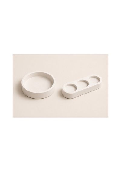 Taş Tozu Dekoratif Organizer Ve 3'lü Tealight Mumluk Seti Takılık, Anahtarlık, Ev Dekoru 3 Adet Tealight Mum Hediyeli Beyaz - 902046077 Beyaz - 902046077