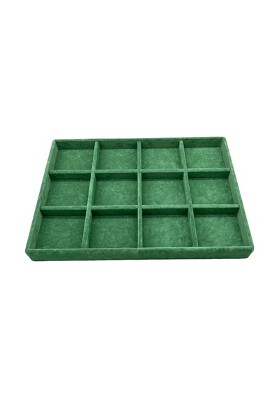 Yerli Üretim Süet Kumaş Yeşil Renk 34 Cm / 24 Cm 12 Bölmeli Çekmece Içi Takı Standı Çok Renkli