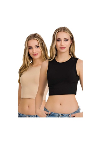 Fanilam İlke Kadın Elestan Kolsuz Crop -pamuklu Şık Ve Rahat Yarım Atlet Body 2 Adet Siyah+ten Fanilam İlke Kadın Elestan Kolsuz Crop -pamuklu Şık Ve Rahat Yarım Atlet Body 2 Adet Siyah+ten