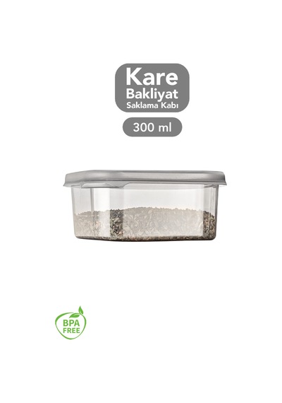 1 Adet Kapaklı Kare Saklama Kabı - Hava Almaz Erzak Şeker Baharat Saklama Kabı 300 Ml Antrasit Gri