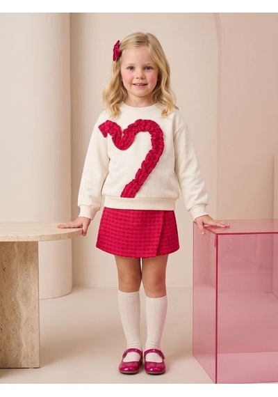 Zekids Kız Çocuk Ekru Kırmızı Kalp Aplikeli Sweatshirt-17450 KREM