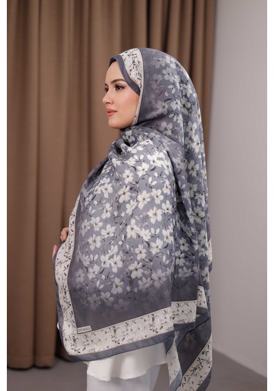 Mimiyum Flora Desen Soft Şal Gümüş