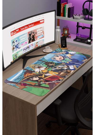 Konosuba Kaymaz Dikişli Kauçuk Oyuncu Mousepad V3 - 90x40 Xxl Gaming Mouse Pad Fare Altlığı