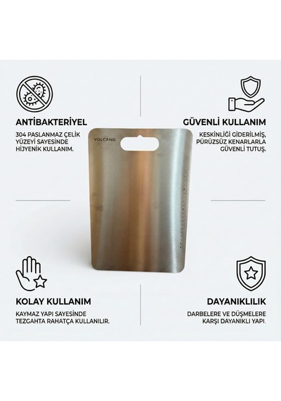 Volcano Paslanmaz Çelik Kesme Tablası 35x26 Cm Aısı 304 1.5 Mm Ölçü Cetvelli Gri