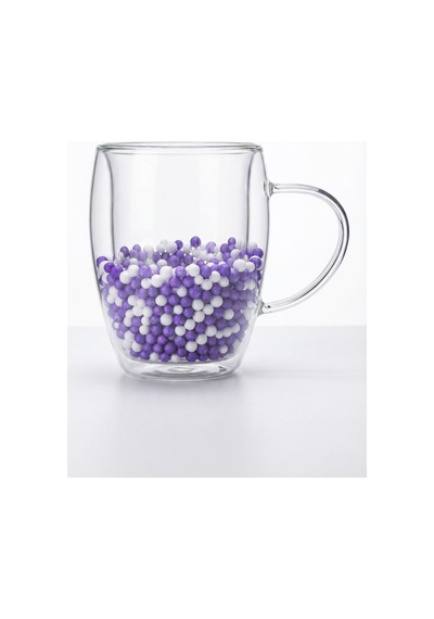 Makri Home Çift Cidarlı Mor Beyaz Cam Kupa 350 Ml Isıya Dayanıklı Çok Renkli