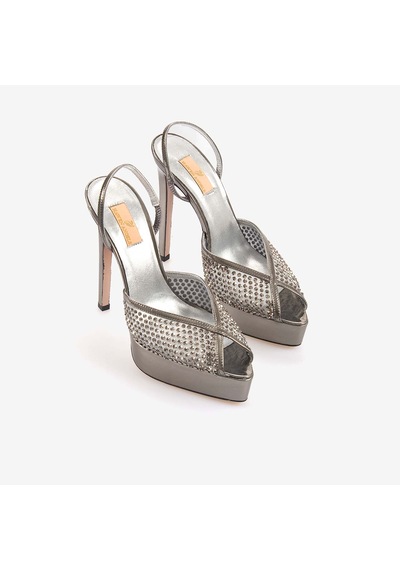 Hawen Angels Kadın Fileli 14cm Uzun Topuklu Gece & Abiye Ayakkabı 9081 Gri