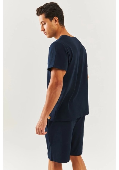 Erkek Oversize Rahat %100 Pamuklu Penye Bisiklet Yaka Kısa Kol Basic T-shirt Classic Collection Lacivert