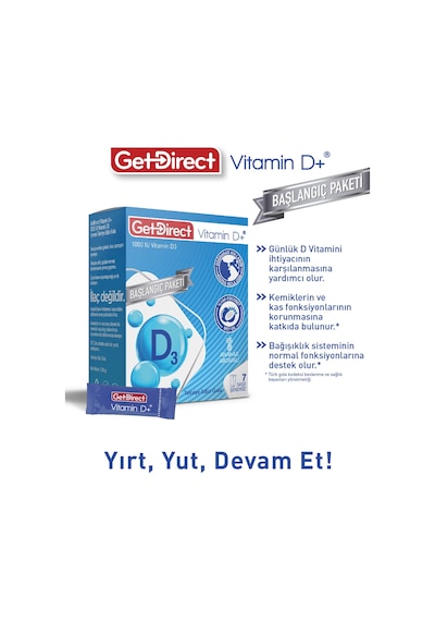 Vitamin D+ Başlangıç Paketi 1000 Iu Vitamin D3 Içeren Takviye Edici Gıda 7 Saşe