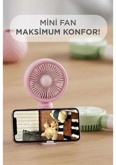 Şarjlı El Vantilatörü Masaüstü Stantlı 3 Kademeli Taşınabilir Mini Fan F56 Mor