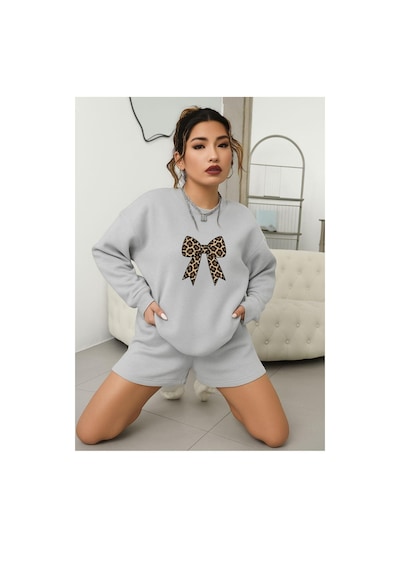 Benroma 3 İplik Penye Kurdela Baskılı Unisex Sweatshırt Gri
