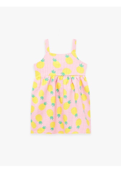 Koton Ananas Desenli Astarlı Askılı Pamuklu Elbise Pembe Desenli 6smg80002ak