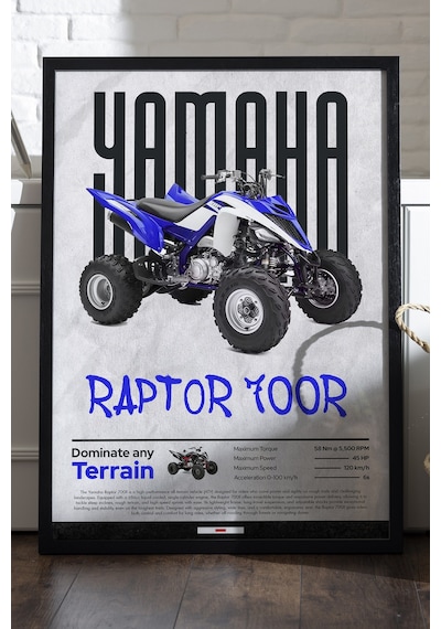 Yamaha Raptor 700r Siyah Ahşap Çerçeveli Poster, Dekoratif Motosiklet Duvar Tablosu