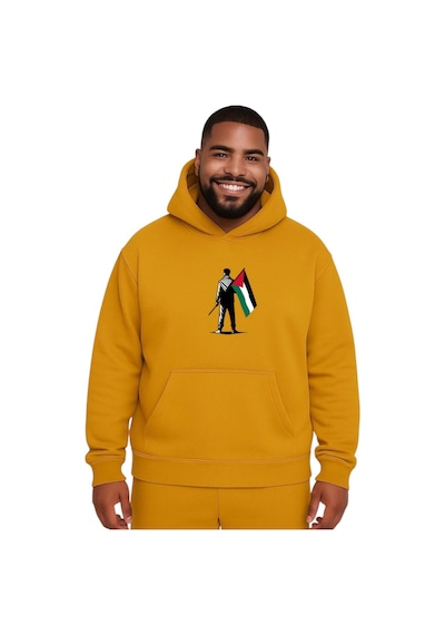 Benroma Özgür Filistin Baskılı Büyük Beden Unisex Sweatshırt Sarı