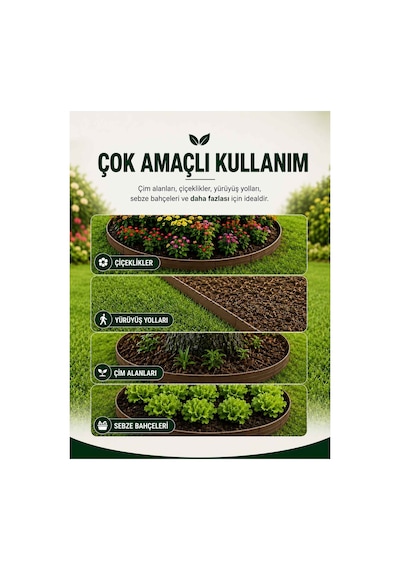 Esnek Pvc Çim Ayırıcı Bahçe Peysaj Düzenleyici 25 Metre Kahverengi Çim Sınırlayıcı Esnek Plastik Taş Toprak Ayraç Bariyer Peyzaj Bordürü