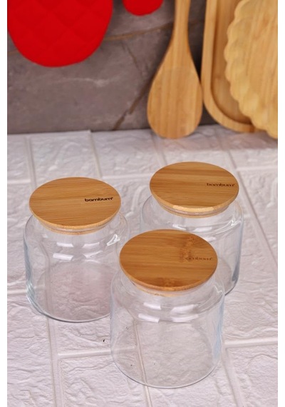Zone - 3'lü Cam Saklama Kabı 600ml Vakumlu Bambu Kapaklı Sku: Smgstkcf4a785424