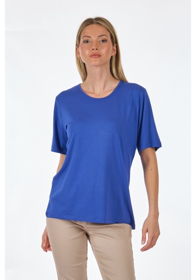 Desen Sıfır Yaka Saks Kadın T-shirt 23123786 001