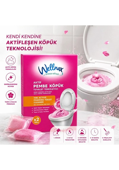 Wellnax Aktif Pembe Köpük Tuvalet Temizleyici 2x100 G
