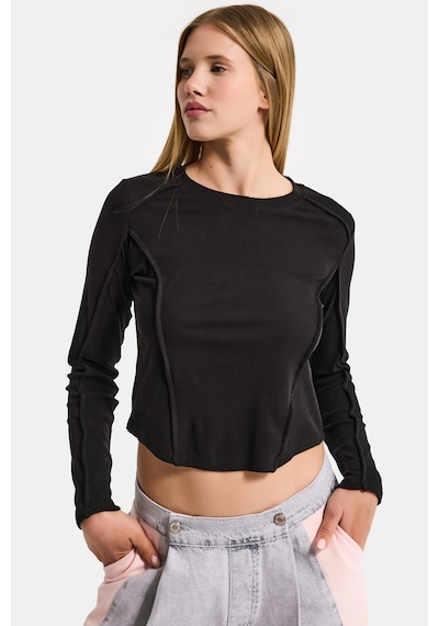 it's basic Kadın Siyah Renk W5 Organik Kumaş Crop Fit Body
